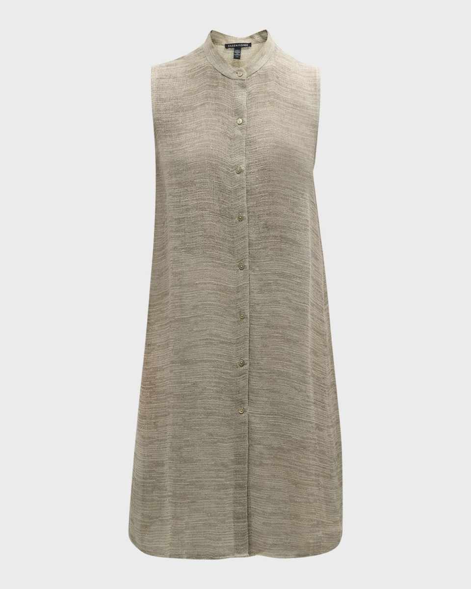 Sleeveless Button-Down Linen Gauze Shirt
